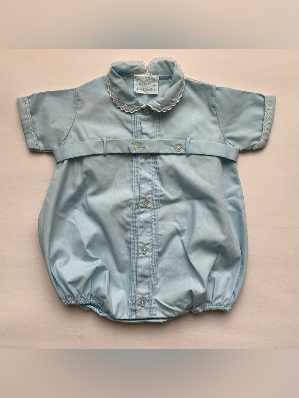 Vintage 60s Cherubs Light Blue Peter Pan Collar Bubble Romper